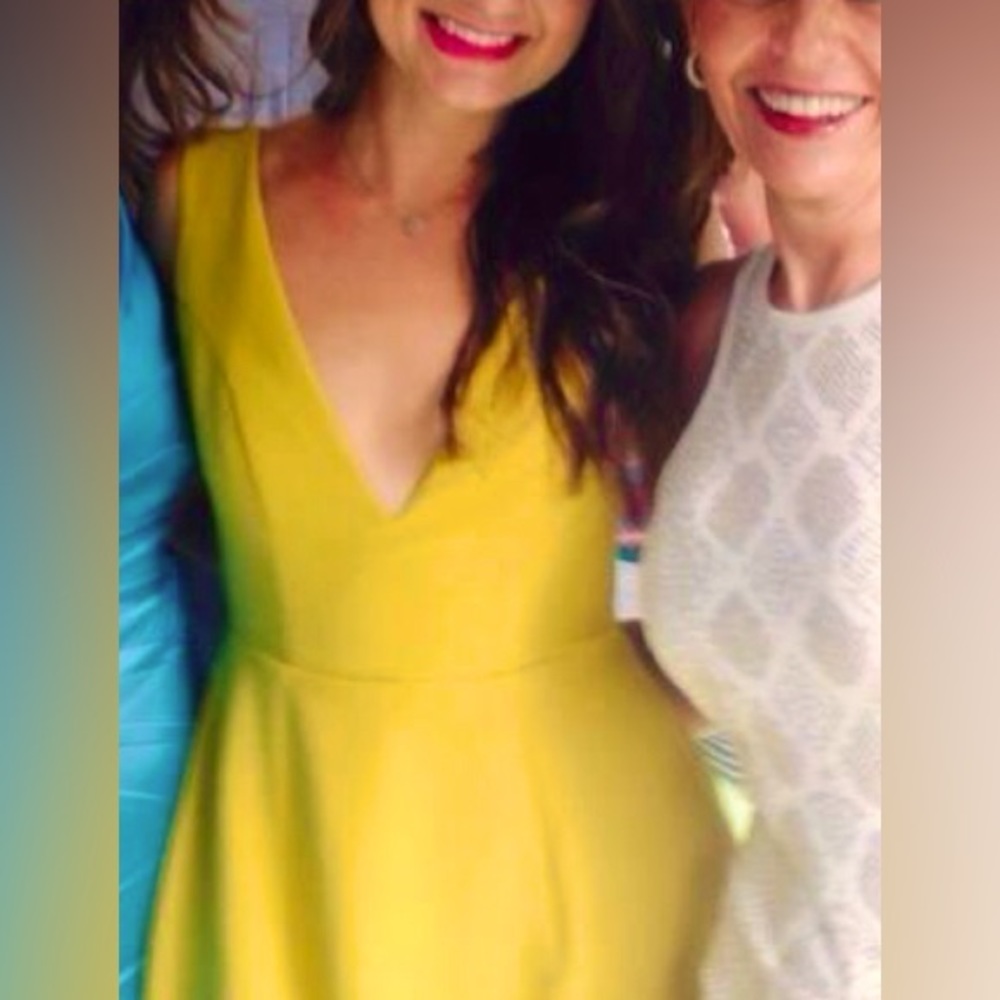 ASOS Deep V Tulip Dress- Chartreuse/ Mustard Peplum Size 4